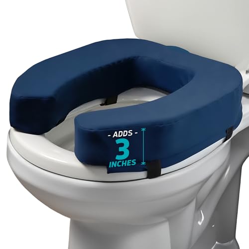 Lunderg Padded Toilet Seat Riser for Seniors - Adds 3 inches. Universal Fit | FIRM Raised Toilet Seat Cushion with High-Density Foam for Enhanced Comfort & Elevation. Post-Surgery Must have (Blue) - color: Blue, size: 3 inches