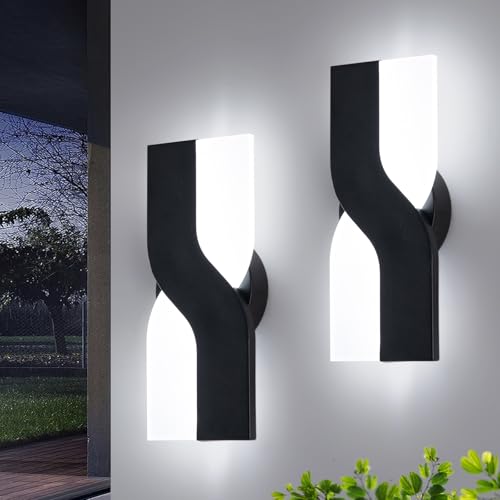 Modern LED Wall Sconce, Black Indoor Wall Light Fixtures Set of 2, 8W Acrylic Wall Mounted Lamp, 6000K Cold White Wall Sconces Lighting for Hallway, Bedroom, Stairway, Corridor, Bathroom - color: Black, size: 2 PACK