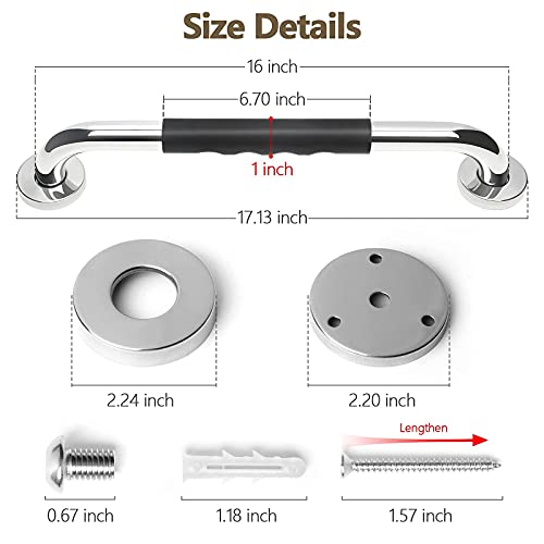 2 Pack Grab Bars for Showers 16 Inch Anti Slip | Shower Grab Bars for Seniors, Handicap Grab Bars for Wall Bathroom, Safety Bath & Shower Handles for Elderly - size: 16inch - silicone