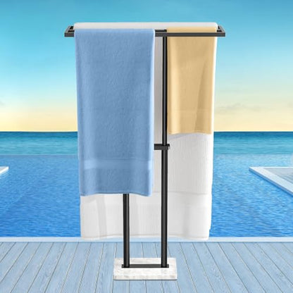 40” Standing Towel Rack, 3 Tier Towel Stand with Marble Base, Black | Stainless Steel Freestanding Towel Racks for Bathroom, Towel Holder Stand for Hanging Multiple Sizes Towels