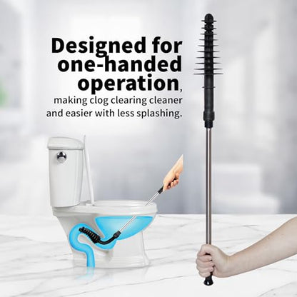 ToiletShroom Revolutionary Plunger, Squeegee, Clog Remover, Drain Cleaner, Bathroom Toilet Dredge Tool, Stainless Steel Handle with Caddy Holder, Оne Расk, Black