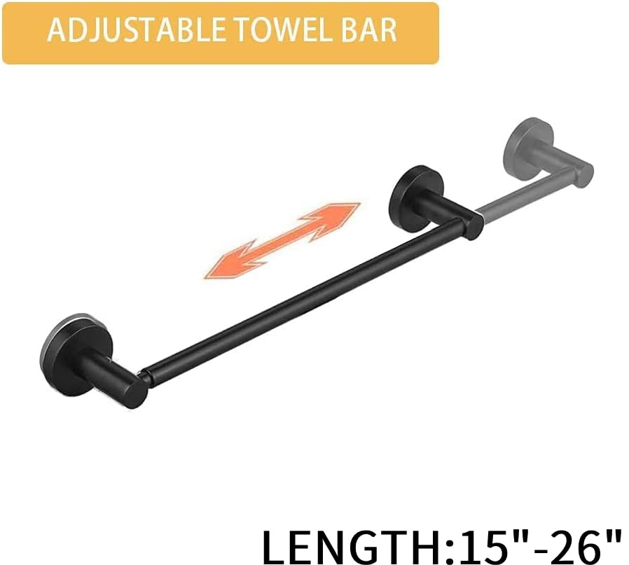 BESy Towel Racks for Bathroom Wall Mounted Bath Towel Bar Matte Black | Adjust 15" to 26" Rustproof, Stainless Steel Towel Holder, Wall Mounted for Bathroom Accessories, Heavy Duty, Space Saving - color: Matte Black