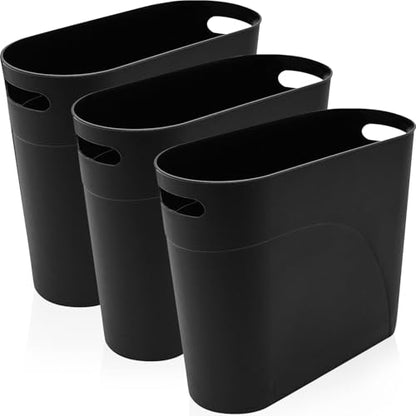3 Pack Narrow Office Trash Can 3.2 Gallon Slim Waste Basket, Plastic Bathroom Wastebasket Slim Garbage Can Container Bin with Handle for Narrow Spaces Bathroom Bedroom Kitchen Office at Home, Black - color: Black