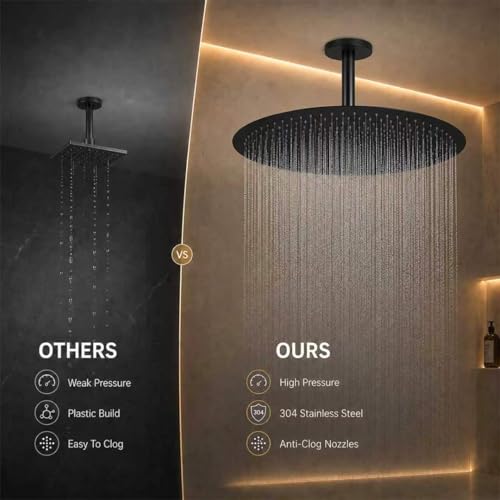 16 Inch Rainfall Shower Head, BSTIIU Stainless Steel Round Shower Head, Extra Large Ceiling Mount Shower Head, Matte Black - color: Matte Black, size: 16-Inches, style: Round