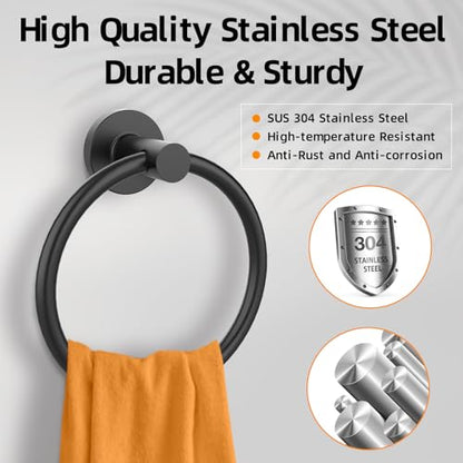 Matte Black Towel Ring 2Pack, SUS304 Stainless Steel Hand Towel Holder for Bathroom Kitchen, Modern Style Towel Hanger, Thicken Ring Towel Holder, Towel Rack Round Wall Mounted (2, Black) - color: Black