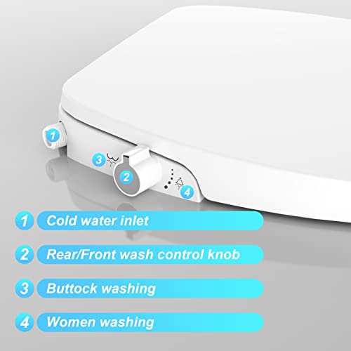 Bidet Toilet Seat Round, Non-Electric Bidet with Self Cleaning Dual Nozzles, Slow Close Lid, Bidet Attachment for Toilet Seat - color: Round(Non-Electric)