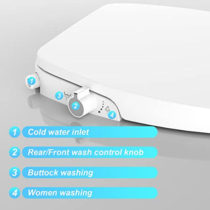 Bidet Toilet Seat Round, Non-Electric Bidet with Self Cleaning Dual Nozzles, Slow Close Lid, Bidet Attachment for Toilet Seat - color: Round(Non-Electric)