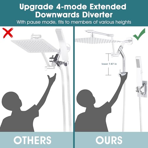 PDPBath Brass Shower Arm Diverter with Adhesive Handheld Holder for Easy Reach, Upgrade Low 3-Way Diverter with Pause Setting, G1/2 Universal Connection - Chrome - color: Chrome-3