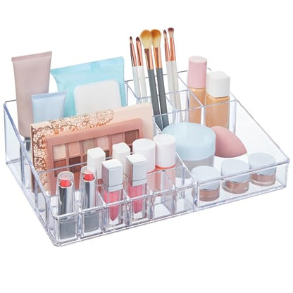 STORi Audrey Clear Vanity Makeup Organizer | 15-Compartment Holder for Brushes, Eyeshadow Palettes, & Beauty Supplies | Stacks on Audrey Storage Drawers | Made in USA - size: Cosmetic Organizer, style: Cosmetic Organizer Topper