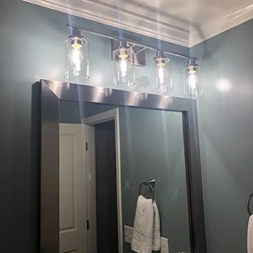MELUCEE Bathroom Light Fixtures Brushed Nickel 4 Heads with Clear Glass | Modern Vanity Lights Wall Sconce with Clear Glass Shade for Hallway Kitchen Bedroom Living Room (Patent No.: US D963914 S) - color: Brushed Nickel, size: 4-Light