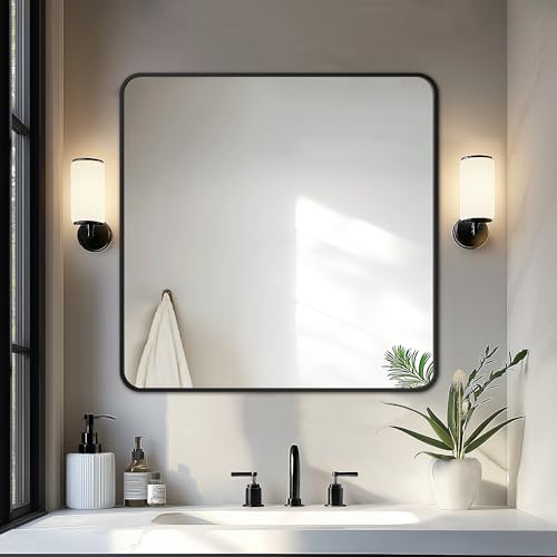 Bathroom Vanity Mirror, Black Framed Mirror for Over Sink, 30x30 | HD glass, distortion-free for makeup and grooming, Sturdy frame, all mounting hardware, hangs horizontal or vertical - color: Rect Black, size: 30"L x 30"W