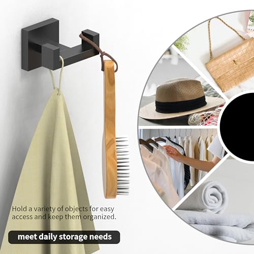 Ruacq Double Towel Hooks for Bathroom Wall Mounted, Matte Black, 1 Pack | Heavy Duty 304 Stainless Steel Hand Towel Hanger, Coat Robe Hook Holder for Kitchen Entryway Hotel, Square Base, Rustproof - color: Matte Black