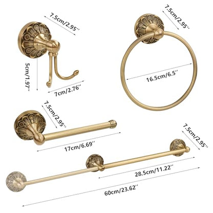 Brass Bathroom Accessory Set, Antique Brass Toilet Paper Holder Towel Ring Hook, Towel Hook Robe Toilet Paper Roll Holder, Rustic Towel Rack Bar Hardware Set Farmhouse Wall Mounted(4 Pieces) - color: Brass 4