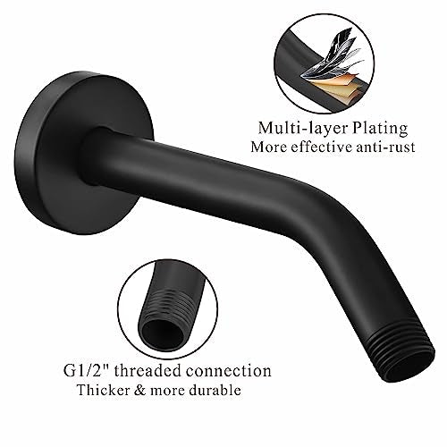 Voolan Shower Arm with Flange and Teflon Tape, Extension Shower Head Arm for Bathroom Fixed Shower Head, Solid Stainless Steel, Wall Mounted (8 Inch,Black) - color: Black, style: 8 Inch