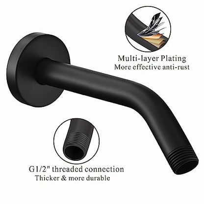 Voolan Shower Arm with Flange and Teflon Tape, Extension Shower Head Arm for Bathroom Fixed Shower Head, Solid Stainless Steel, Wall Mounted (8 Inch,Black) - color: Black, style: 8 Inch