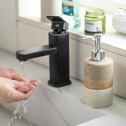 Ceramic Kitchen Dish Soap Dispenser Set with Stainless Steel Pump | Refillable Hand Soap, Shampoo and Conditioner, Body Wash, Lotion Dispenser | for Kitchen and Bathroom Counter Non Slip, 12 Oz - color: Beige and White, size: 1xSoap Dispenser