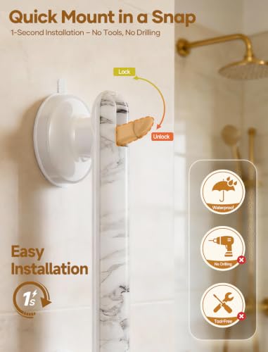 Grab Bars for Bathtubs and Showers Handles for the Elderly and People in Need,2026 New Powerful Suction Cup,No Drilling Required (White-1 Pack) - color: White