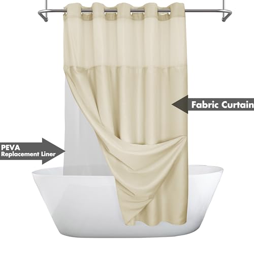 River Dream No Hook Shower Curtain with Snap-in Liner Set, Linen, 71x74 | Snap on/off Waterproof PEVA Liner, See Through Top Window, Slub Textured, Hotel Style Shower Curtain Set, Standard Size - color: Linen, size: 71"W x 74"L (Pack of 1)