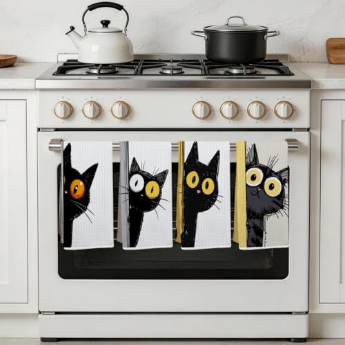 4 Pcs Funny Cat Kitchen Towels, Cute Cats Gifts Soft Absorbent Tea Towel - color: Multi 0137