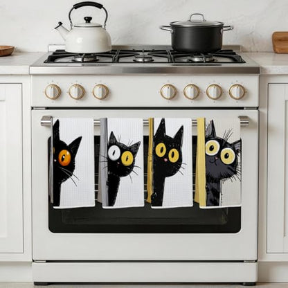 4 Pcs Funny Cat Kitchen Towels, Cute Cats Gifts Soft Absorbent Tea Towel - color: Multi 0137
