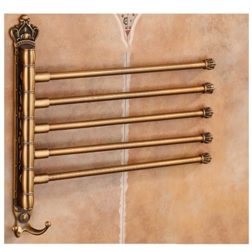 ZHOUXIAO Gold Bathroom Swing Out Towel Bar Holder Hook Wall-Mounted/Swivel Towel Rack Hanger Organizer for Bathroom, Vintage Towel Bar Folding Arm Swivel Hanger Bathroom STO 5Bars
