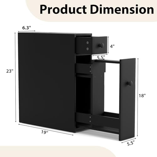 Tangkula Slim Bathroom Cabinet, Free-Standing Storage Cabinet with Slide Out Drawers, Narrow Floor Home Organizer Next to Toilet, Bathroom Toilet Paper Holder, 19 x 6.5 x 23 Inch (Black) - color: Black
