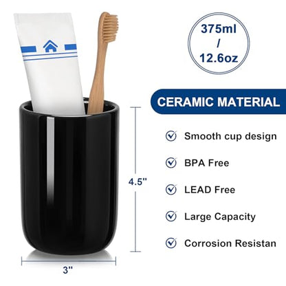 Bathroom Tumbler Cup Ceramic 12.6oz Reusable Toothbrush Cup 375ml,Toothbrush Holder for Your Bathroom (Black) - color: Smooth-black, size: 1pcs