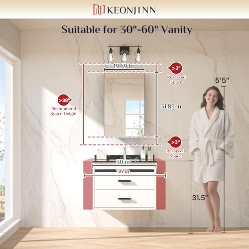 Keonjinn 20 x 32 Inch Chrome Medicine Cabinets for Bathroom with Mirror Adjustable Shelves Stainless Steel Framed Rounded Rectangle Single Door Surface Wall Mounted Silver Bathroom Storage Cabinet | Stainless Steel Framed, Adjustable Shelves, Recessed or