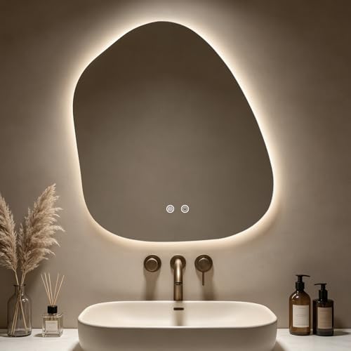 LED Bathroom Mirror with Lights, 22 x 24 Inch Led Bathroom Vanity Mirror for Wall, Anti Fog Mirror for Bathroom, 3 Colors and Dimmable Light, Horizontal/Vertical - color: Clear-irregular, size: 24"L x 22"W