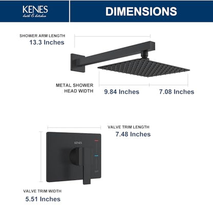 KENES Matte Black Shower Faucet with 10-Inch Shower Head and Handle Set, Square Shower Faucet Set Bathroom Rainfall Shower System Wall Mount, KE-6024B-2 (Shower Valve Included) - color: Matte Black, style: Shower Faucet Set