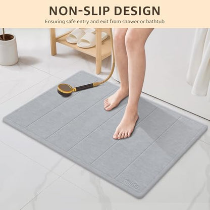 Yolife 32"x 20" Stone Bath Mat Large, Diatomaceous Earth Bath Mat for Bathroom, Super Absorbent Quick Drying Stone Shower Mat, Non-Slip Natural Diatomite Bathroom Floor Mat, Easy to Clean (Light Grey) - color: Light Grey