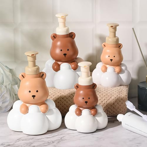 Pump Bottle, Cartoon Bear Shaped Foam Soap Dispenser Foam Dispenser for Bathroom Refillable Hand Sanitizer and Shampoo Pump Bottle, Bear paw bottle brow