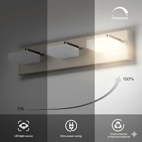 Brushed Nickel Vanity Lights for Bathroom - 3 Light Vanity Light Fixture - Dimmable LED Wall Sconces - Daylight 5500K - Elegant Bath Light Fixtures for Over Mirror - size: 3-Light,20Inch