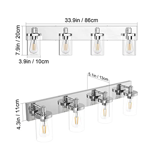 Aipsun Bathroom Vanity Light Farmhouse 4 Light Chrome Vanity Lighting Fixtures with Clear Glass Shade(Exclude Bulb) - color: Chrome, size: 4-Light