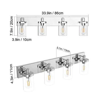 Aipsun Bathroom Vanity Light Farmhouse 4 Light Chrome Vanity Lighting Fixtures with Clear Glass Shade(Exclude Bulb) - color: Chrome, size: 4-Light