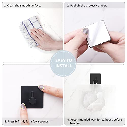 VIS'V Adhesive Towel Hooks, Shower Wall Stick on Hooks, Black, 4 Pcs | Metal Material, Compact Design, Peel and Stick, 2 Extra Adhesive Strips, for Bathroom Kitchen Livingroom Office RV - color: Black