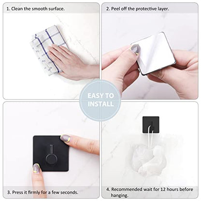 VIS'V Adhesive Towel Hooks, Shower Wall Stick on Hooks, Black, 4 Pcs | Metal Material, Compact Design, Peel and Stick, 2 Extra Adhesive Strips, for Bathroom Kitchen Livingroom Office RV - color: Black