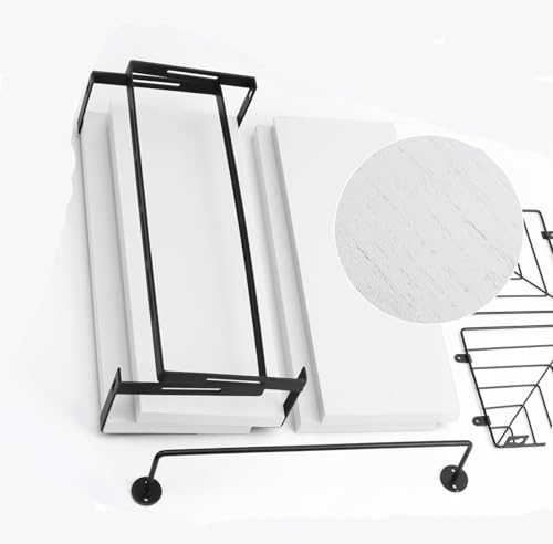 Bathroom Shelves Over Toilet Wall Mounted Floating Shelves 3+1 Rustic Wood Floating Shelves with Metal Frame and Towel Bar for Bathroom, Living Room,Bedroom and Kitchen (White, Leaf Grid)