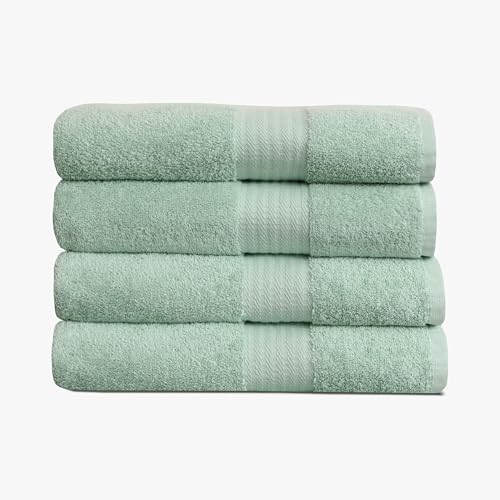 1888 Mills 4 Pack Premium Bath Towel Set, True Classics Premium Cotton Blend, Super Soft and Highly Absorbent Bath Towels for Bathroom, Hotels, Spa and Gym, Green - color: Green, size: Bath Towel (Pack of 4)
