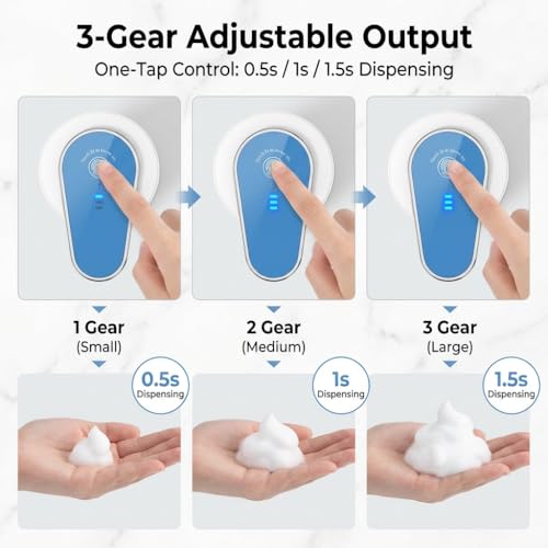 2 Pack Automatic Soap Dispenser, Touchless Electric Hand Sanitizer with 3 Gear Adjustable, Rechargeable 350ml with Infrared Motion Sensor IPX5 Waterproof for Kitchen, Bathroom, Office White Foam
