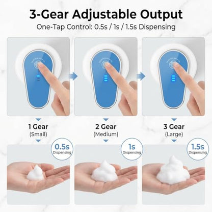 2 Pack Automatic Soap Dispenser, Touchless Electric Hand Sanitizer with 3 Gear Adjustable, Rechargeable 350ml with Infrared Motion Sensor IPX5 Waterproof for Kitchen, Bathroom, Office White Foam