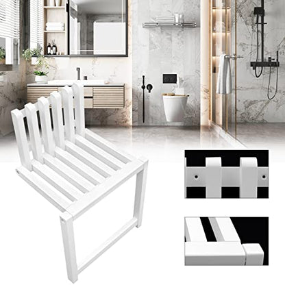 Wall Mounted Folding Chair, 330lbs Ultra Strong Solid Wood Foldable Stool with White Finish, 3cm Slim Space Saving Design for Entryway, Bathroom, Shower, Balcony & Hallway