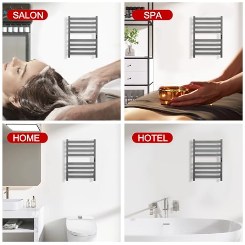 Heated Wall Mounted Electric Towel Warmer Rack,Timer & Temperature Control, 8 Bar Stainless Steel Towel Heater for Bathroom (Gunmetal Grey, 8 Bars) - color: Gunmetal Grey, size: 8 Bars