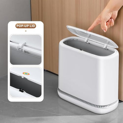 funest Bathroom Trash Cans, Garbage Can with Press Type Lid,10L Dogproof Slim Plastic Narrow Trash Bin - style: Adsorption Lid