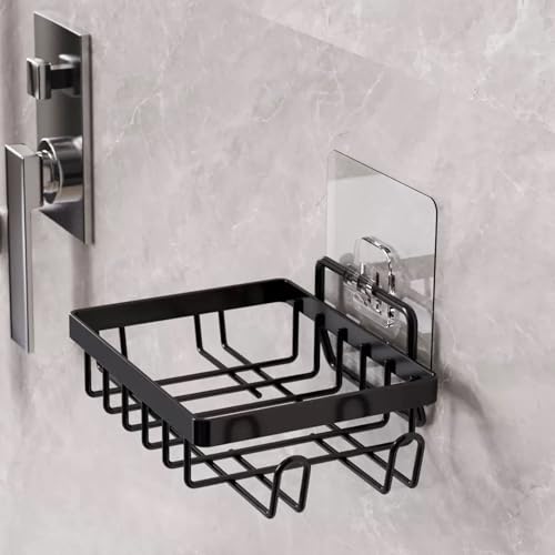 Soap Dish Holder, No Drilling Soap Bar Holder, Adhesive 304 Rustproof Stainless Steel Bar Soap Holder, Wall Mounted Soap Dish for Shower, Bathroom Kitchen Sponge Holder (1, Black 2)