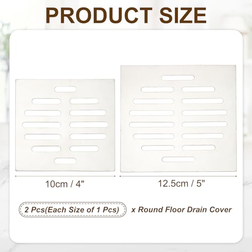 uxcell 2 Pcs Square Floor Drain Cover, Stainless Steel Shower Hair Catcher Drain Grate for Small Lawns, Bathroom Covers, Kitchen Floor Drains, Silver Tone(4/5 Inches) - size: 4/5 Inches