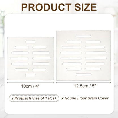 uxcell 2 Pcs Square Floor Drain Cover, Stainless Steel Shower Hair Catcher Drain Grate for Small Lawns, Bathroom Covers, Kitchen Floor Drains, Silver Tone(4/5 Inches) - size: 4/5 Inches