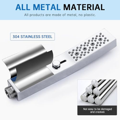 G-Promise All Metal Square 3 Function Handheld Shower Head(Chrome) | All Metal Construction, 3 Function Modes with Massage, Modern Look, Push Switch, Easy Installation - color: Chrome, style: Square