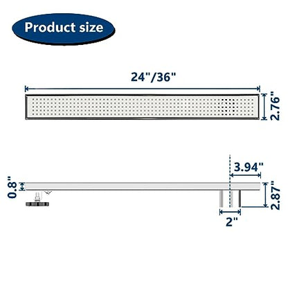 Neodrain 24In Offset Side Outlet Linear Shower Drain w/Grate Cover, Brushed | w/ Quadrato Pattern Grate Cover, 304 Stainless Steel Rectangle Shower Floor Drain, with Leveling Foot, Hair Strainer Catche - color: Brushed- Pattern Grate Cover, size: 24 IN