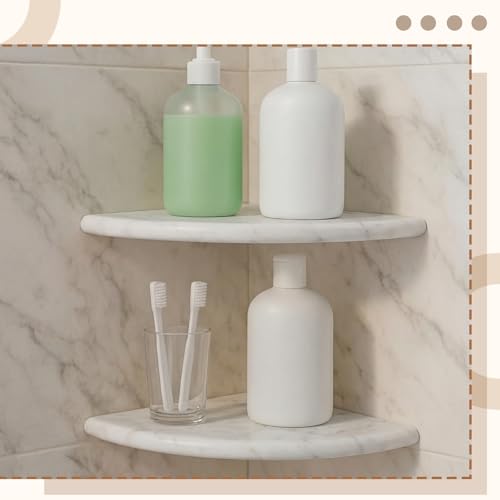 2 Pcs White Marble Corner Shower Shelf for Bathroom 9 x 9 Inch Wall Mounted Both Sides Polished Marble Corner Shelves Shower Caddy for Bathroom Wall (Stylish) - style: Stylish